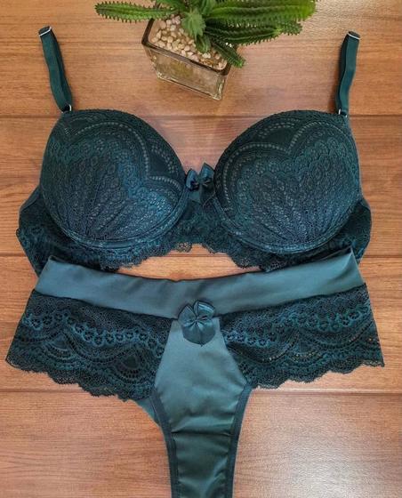 Imagem de Conjunto Lingerie Calcinha e Sutiã com Bojo e Renda Éden