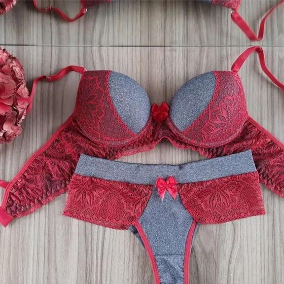 Imagem de Conjunto Lingerie Calcinha e Sutiã com Bojo e Renda LOVE