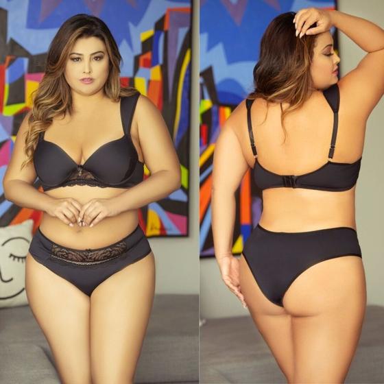Imagem de Conjunto lingerie calcinha e sutiã plus size com alças largas em espuma 