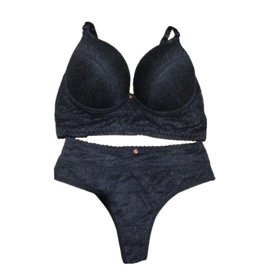 Imagem de Conjunto Lingerie Calcinha Sutiã Cropped Renda Fio Duplo