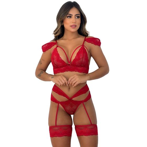 Imagem de Conjunto Lingerie Ciganinha Com Perneira De Renda Sensual