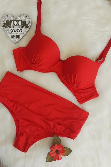 Imagem de Conjunto Lingerie com Bojo plissado, calcinha cintura alta Plus Size