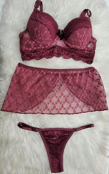Imagem de Conjunto lingerie com todo em renda com minissaia