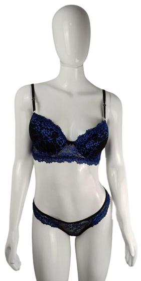 Imagem de Conjunto Lingerie de Renda Calcinha Fio Duplo e Sutiã com Bojo e Aro Cores Escuras - Tamanho G