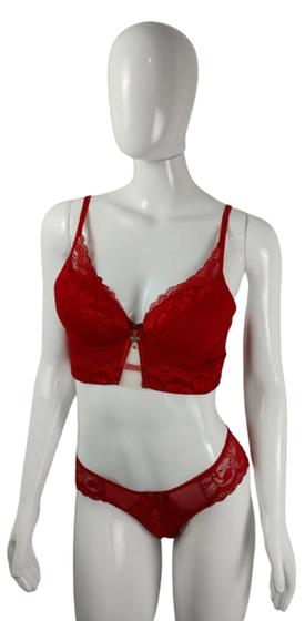 Imagem de Conjunto Lingerie em Renda Frente Detalhe Tule BRANCO, PRETO, ROXO, RUBI, VERMELHO