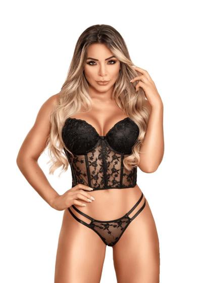 Imagem de Conjunto Lingerie Feminina Sutiã Cropped com Bojo e Aro Renda