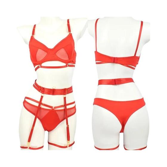 Imagem de Conjunto Lingerie Feminino Sexy - Sutiã e Calcinha com Liga e Cinto