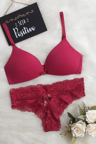 Imagem de Conjunto Lingerie Liso , Bojo sem aro com calcinha fio rendada