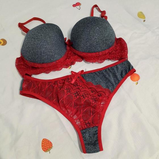 Imagem de Conjunto Lingerie Rebeca Mesclado Calcinha e Sutiã com Bojo e Aro