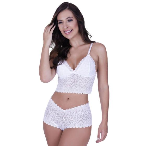 Imagem de Conjunto Lingerie Renda Calcinha Sutiã Sem Bojo Cropped Alta Qualidade