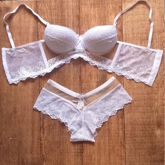 Imagem de Conjunto lingerie renda e tule Cropped Daniella