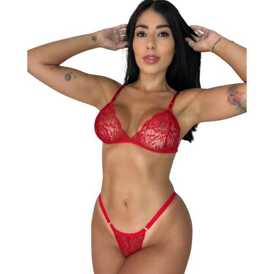 Imagem de Conjunto Lingerie Renda Sexy Sensual Feminino Sem Bojo Transparente