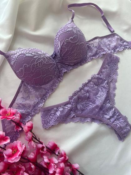 Imagem de Conjunto  Lingerie rendado, sensual, sexy com calcinha fio  Milena