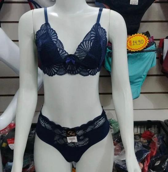 Imagem de Conjunto Lingerie Sem Bojo Azul Marinho Tam M 