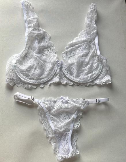 Imagem de Conjunto lingerie sem bojo com aro em renda com calcinha de regulagem (201011)  - m(42)