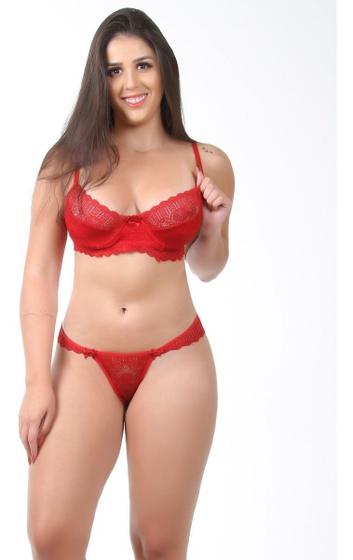 Conjunto Lingerie sem bojo com aro vermelho Renda Menor preço em Conjunto Lingerie sem bojo com aro vermelho Renda