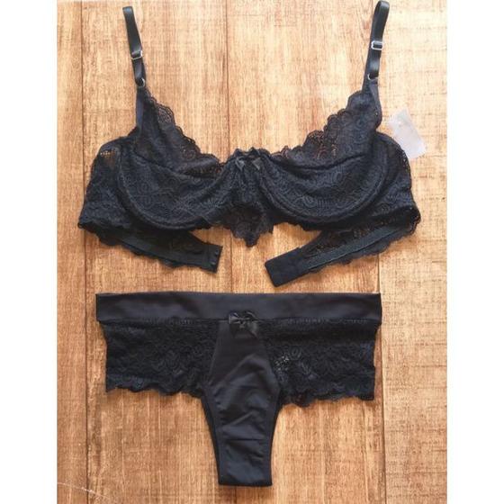 Imagem de conjunto lingerie sem bojo renda e micro fibra Priscila