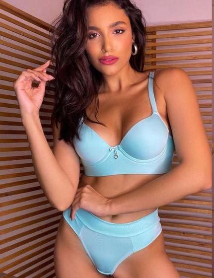 Imagem de Conjunto lingerie sutiã basico com bojo com aro e base espumada com calcinha cós alto fio duplo - verde agua