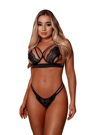 Imagem de Conjunto Lingerie Sutiã Com Aro Sem Bojo em Renda Calcinha Fio