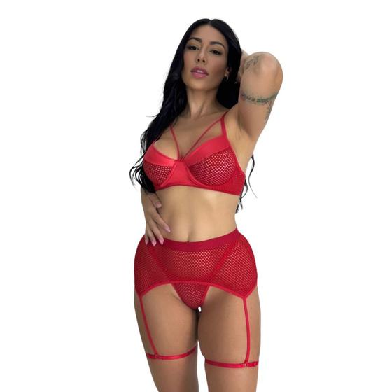 Imagem de Conjunto Lingerie Sutiã sem Bojo Strappy e Perneira Sensual Cirrê Rafaela