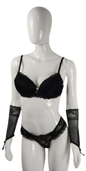 Imagem de Conjunto Lingerie XUXU em Renda com 2 Luvinhas PRETO, VERMELHO