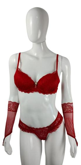 Imagem de Conjunto Lingerie XUXU em Renda com 2 Luvinhas PRETO, VERMELHO