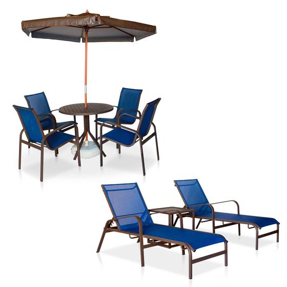 Imagem de Conjunto Linha Leve 9 Peças com Ombrelone Grátis - Marrom/Azul Marinho