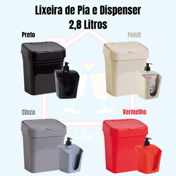 Imagem de Conjunto Lixeira De Pia 2,8 Litros Porta Detergente e Bucha cores variadas