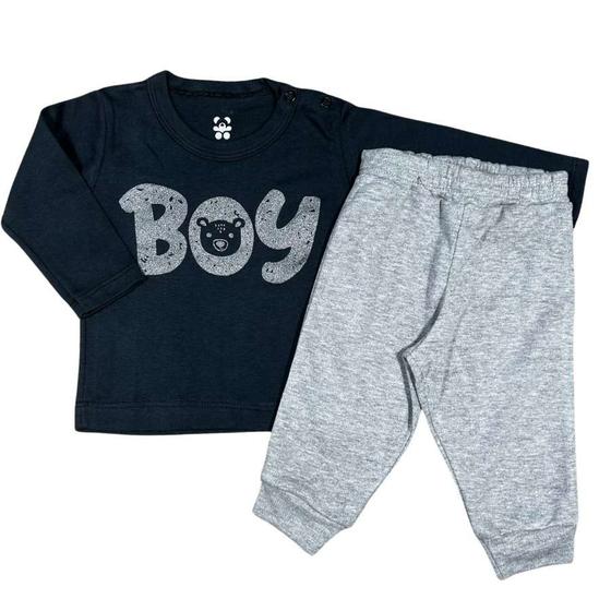 Imagem de Conjunto longo bebê camiseta longo preto estampa boy e calça mescla