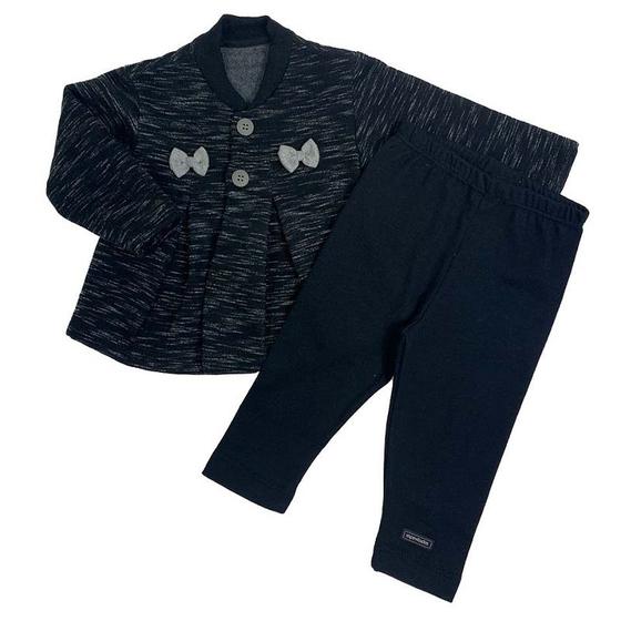 Imagem de Conjunto longo bebê casaco moletom preto e calça legging preto