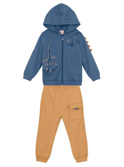 Imagem de Conjunto Longo Brandili 55928 Infantil Dino Com Capuz Moletom T. 01/03