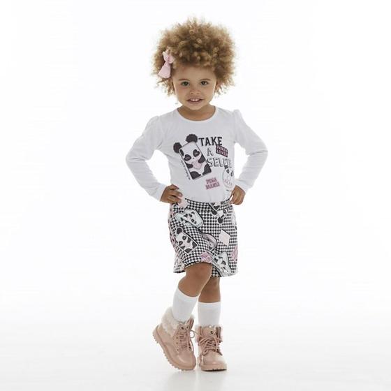 Imagem de Conjunto Longo Infantil Shorts Saia Panda Lover Pega Mania