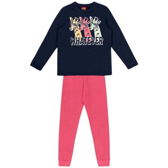 Imagem de Conjunto Longo Inverno Infantil Menina Kyly Moletom Flanelado Estampas