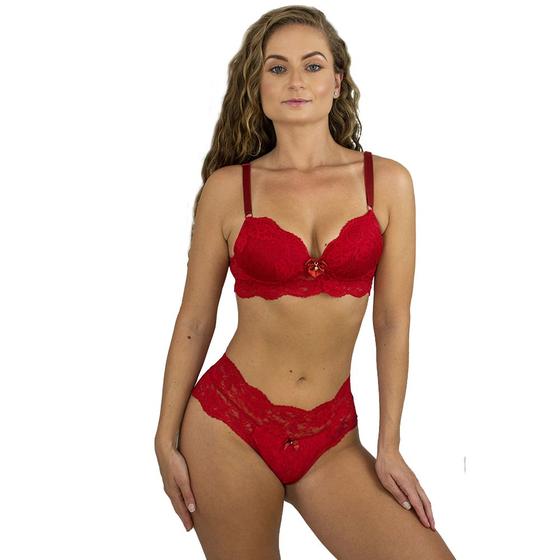 Imagem de Conjunto Luiza Sutiã Calcinha Bojo charmoso Renda Vermelho