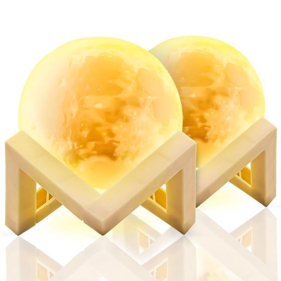 Imagem de Conjunto Luminaria Lua Cheia 3d Led Bateria Potente De Mesa