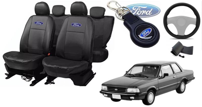 Imagem de Conjunto Luxo Couro Ford Del Rey 1984-1991 + Volante e Chaveiro - Design Duradouro