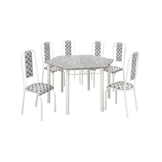 Imagem de Conjunto Madmelos 06 cadeiras com encosto tampo sextavado granito ocre - Branco