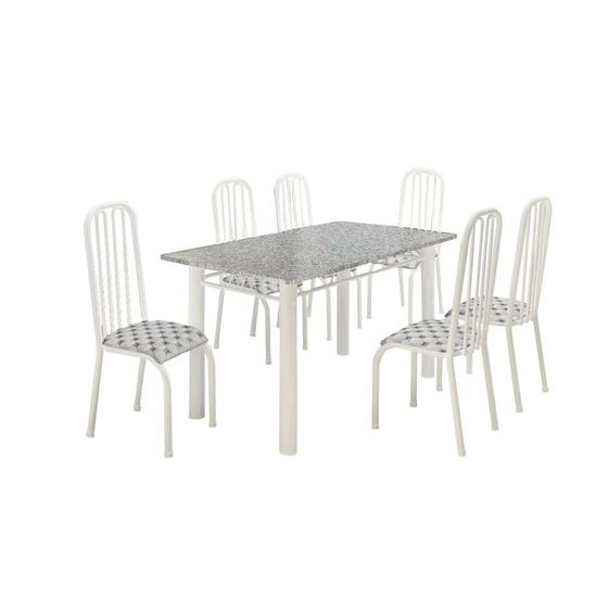 Imagem de Conjunto Madmelos 06 cadeiras tampo retangular granito ocre 1.50 - Branco