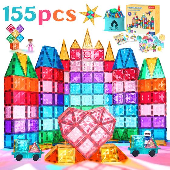 Imagem de Conjunto Magnético VigorFun com 155 Peças - Azulejos e Estatuetas de Carros