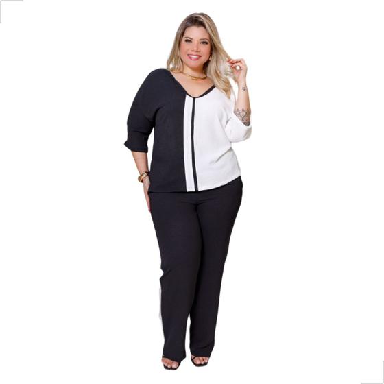 Imagem de Conjunto Maison Blusa Manga Raglan e Calça Plus Size Verão, Lindo, Elegante e Confortável