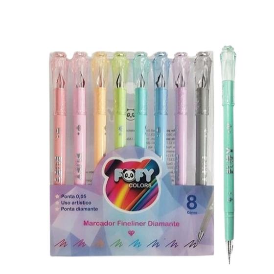 Imagem de Conjunto Marcador Fineliner Diamante 8 Cores FF2003 - Fofy