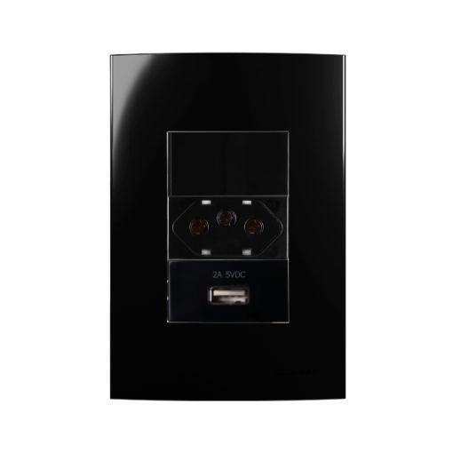 Imagem de Conjunto Margirius 4x2 Tomada 20A + Interruptor Simples + Usb 2A Sleek