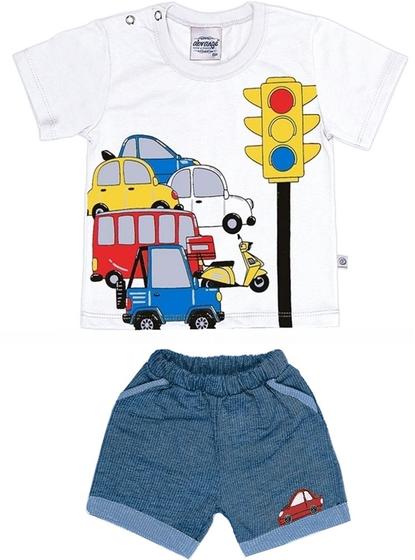 Imagem de Conjunto Masculino Bebê Camiseta Carros C/ Bermuda Em Moletinho Zig Zag P Ao G