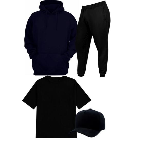 Imagem de Conjunto Masculino Blusa e Calça Moletom Camiseta Básica e Boné Strapback