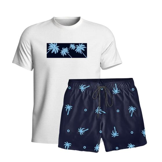 Imagem de Conjunto Masculino Camiseta Algodão E Short Tactel Coqueiros