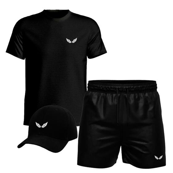 Imagem de Conjunto Masculino Camiseta Algodão Short Tactel E Boné Asas