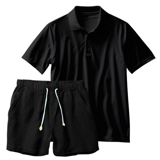 Imagem de Conjunto Masculino Camiseta Polo e Short Linho Moda Praia Luxo Premium