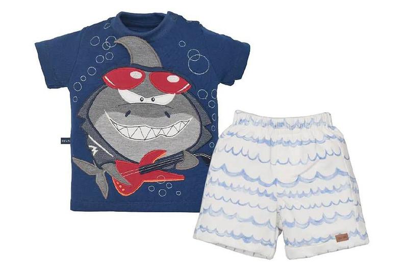 Imagem de Conjunto Masculino Camiseta Tubarão + Shorts Moletinho Upi Uli