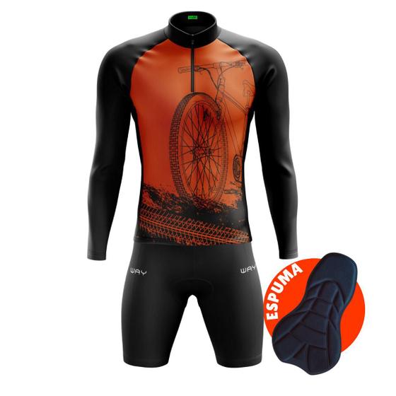 Imagem de Conjunto Masculino de Ciclismo Blusa Manga Longa Forro Espuma MTB Pedal