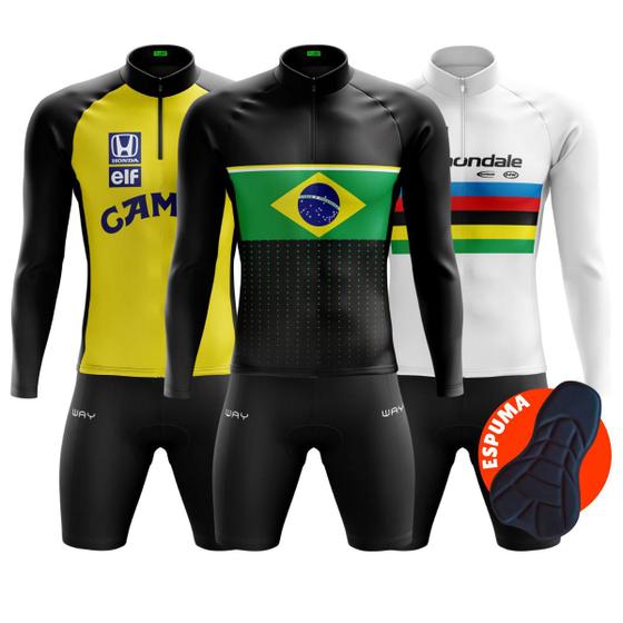 Imagem de Conjunto Masculino de Ciclismo Blusa Manga Longa Forro Espuma MTB Pedal